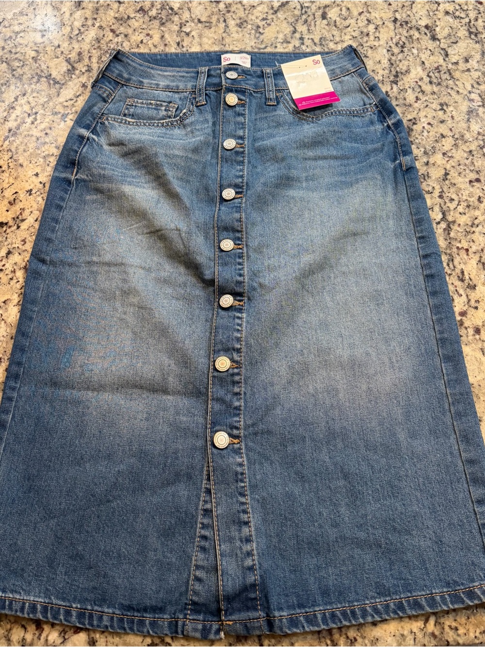 SO Button-Front Midi Denim Skirt - Blue